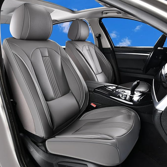Huidasource Gray Front Seat Covers, Nappa Leather Front Car Seat Covers with Lumbar Support, Ventilation Holes, Elastic Fabric, Airbag, Full-Coverage Seat Covers, Fit for Most Cars SUV Trucks, Gray