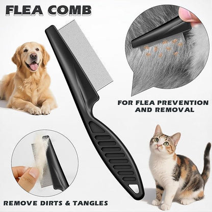 3PCS Pet Grooming Rake & Metal Comb & Flea Comb for Cats and Dogs, Double-Sided Dematting Tool, Extra-Wide Deshedding Dog Brush for Long Hair to Effectively Remove Tangles, Knots and Mats (Purple)