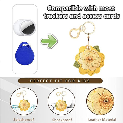 BORKUANA Leather Keychain Holder Case Compatible with AirTag,Cute Protective Cover with Keyring