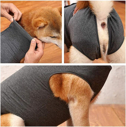 Dog Recovery Suit Abdominal Wound Puppy Surgical Clothes Post-Operative Vest Pet After Surgery Wear Substitute E-Collar & Cone(XXL, Grey)