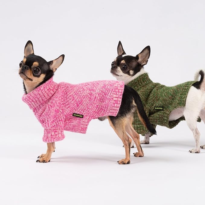 Fitwarm Knitted Turtleneck Dog Sweater, Cozy Dog Winter Clothes for Small Dogs Girl, Holiday Pet Outfit, Heather Pink, XS