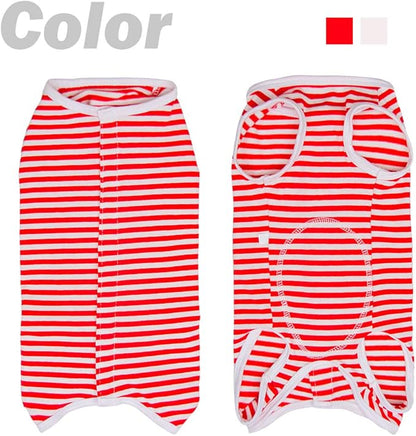 Dog’s Recovery Suit Post Surgery Shirt for Puppy, Wound Protective Clothes for Little Animals(red White Stripe-l)