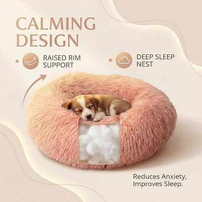 Tiny Dog Bed 15 Inch for Extra Small Dogs,Washable Puppy Bed,Soft Faux Fur Calming Donut Bed for Chihuahua Yorkie Maltese Pomeranian,Pink