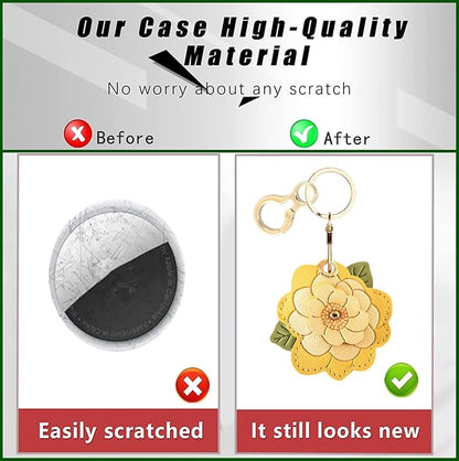 BORKUANA Leather Keychain Holder Case Compatible with AirTag,Cute Protective Cover with Keyring