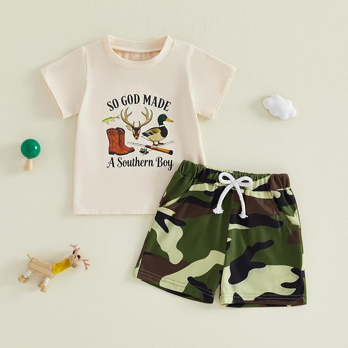 Toddler Baby Boy Clothes 6 12 18 24 Months Summer Outfit Short Sleeve T-Shirt Tops Camo Shorts Set 2T 3T 4T