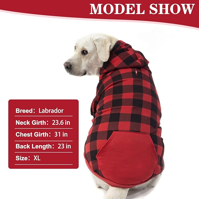 EXPAWLORER Plaid Dog Hoodie - British Style Warm Dog Sweater Shirt with Leash Hole,Pitbull Clothes Outfits,Winter Coat Apparel for All Breeds Puppy Girl Boy-Cat Apparel,Buffalo Check Medium