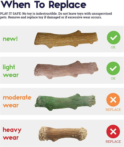 Pupstages Super Dogwood Dog Chew Toy – Real-Wood Blend, Natural Wood Flavor & Texture, Moderate Chewers, Medium, 9.5"