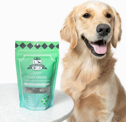 Lord Jameson Daily Greens Soft & Chewy Organic Dog Treats - Digestion Supporting Spinach, Dandelion, & Ginger - No-Bake, Gluten-Free, Preservative-Free, USDA Certified Organic - Made In USA 6 oz
