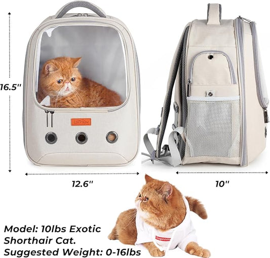 Lollimeow Pet Carrier Backpack, Bubble Backpack Carrier, Cats and Puppies,Airline-Approved, Designed for Travel, Hiking, Walking & Outdoor Use (Beige)