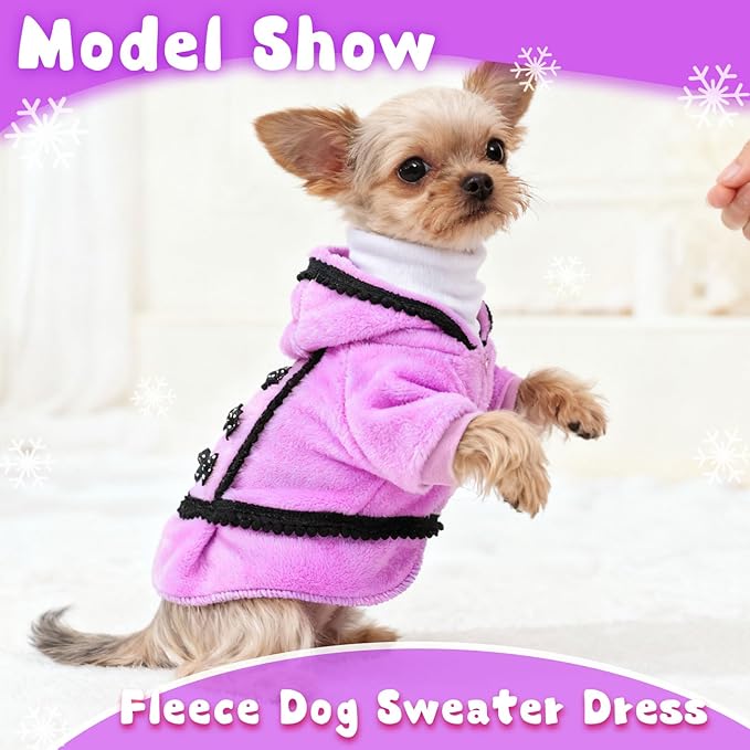 Puppy Sweaters for Small Dogs Girl Fleece Winter Fall Puppy Dress Warm Girl Dog Clothes with Leash Hole Cute Pet Oufit (Purple, XX-Small)