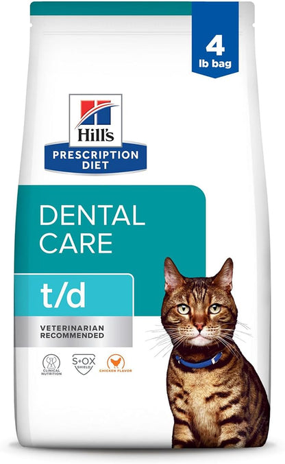Hill's Prescription Diet t/d Dental Care Dry Cat Food, Chicken, 4 lb. Bag