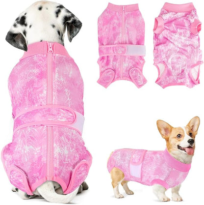 Lukovee Recovery Suit for Dogs, Zipper On Recovery Suit for Female Male Dog, Onesie Abdominal Wounds Cone E-Collar Alternative Prevent Licking Spay Recovery Suit (2TPI,M)