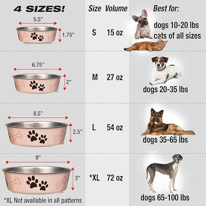Loving Pets Bella Dog Bowls- Stainless Steel Dog & Cat Bowls - Spill Proof Dog Food Bowl, Cat Bowl, Puppy Essentials & Pet Supplies Great for Home & Travel (Large 35-65 lbs, Paparazzi Pink)
