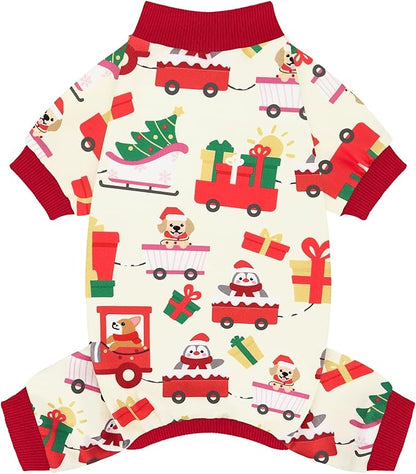 XPUDAC Dog Christmas Pajamas Soft Puppy Outfits for Small Medium Dogs Pet Clothes Pjs Doggie Bodysuit Cat Christmas Apparel, Yellow, M