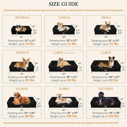 Comfort Expression Orthopedic Dog Bed for Extra Large Dogs 48x30 Inch, Waterproof Egg Crate Foam XXL Pet Bed with Removable Bolsters, Dog Couch with Washable Cover & Non-Slip Bottom, Black