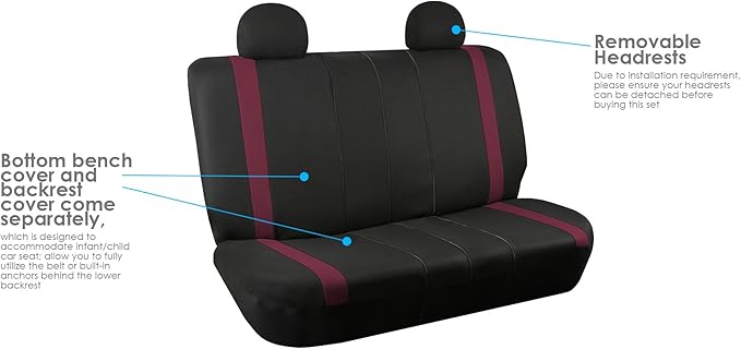 FH Group Car Seat Covers Rear Set Cloth - Car Seat Covers with Removable Headrest,Universal Fit,Automotive SeatCovers,Washable Car SeatCover for SUV,Sedan,Van Burgundy