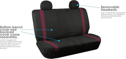 FH Group Car Seat Covers Rear Set Cloth - Car Seat Covers with Removable Headrest,Universal Fit,Automotive SeatCovers,Washable Car SeatCover for SUV,Sedan,Van Burgundy