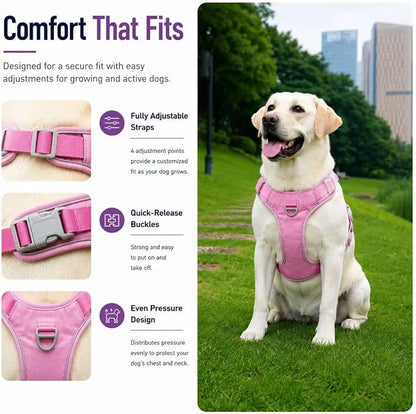 No Pull Dog Harness with Built-in Hidden AirTag & GPS Tracker Holder, Reflective Adjustable Escape-Proof Vest Harness for Small & Medium Dogs (Hot Pink, M)