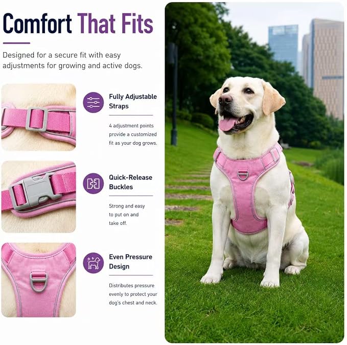 No Pull Dog Harness with Built-in Hidden AirTag & GPS Tracker Holder, Reflective Adjustable Escape-Proof Vest Harness for Small & Medium Dogs (Hot Pink, S)