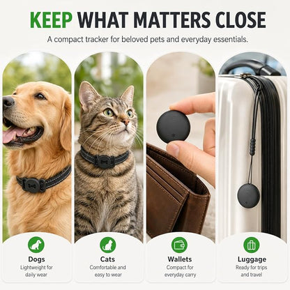 Dog Tracker, GPS Tracker for Dogs with Real-Time Location, No Monthly Fee, No SIM, IP68 Waterproof Ultra-Slim Lightweight with Holder, 500-Day Battery, Black, iOS Only