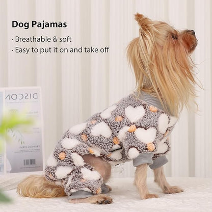 YIKEYO Small Dog Sweater,Dog Pajamas for Small Dogs,Cotton Stretchable Pet Pajamass Jammies Sweater for Dogs Female Male,Valentine's Day Winter Clothes Doggy Puppy Girl(Grey, S)