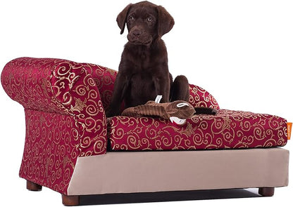 Moots Cleopatra Chaise Lounge Pet Bed, Burgundy Red, Medium, for Dogs and Cats All Medium and Small Breeds