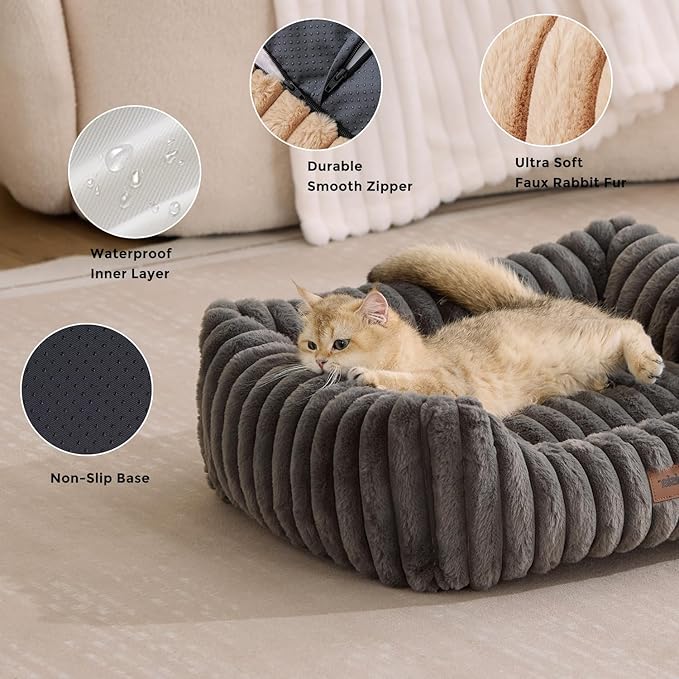 ZOMISIA Large Cat Beds - Orthopedic Dog Bed for Medium Dogs, Rectangle Pet Bed with Fluffy Removable Washable Cover, 25x21x9inches, Cream