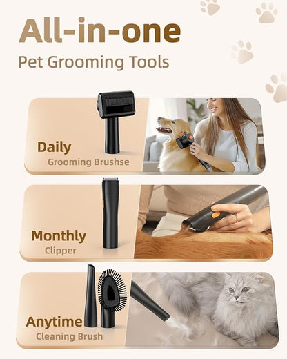 buenkee Dog Grooming Vacuum, 4.5L Extra-Large Dust Cup Dog Grooming Kit, 14000Pa High-Suction Pet Groomer with Clippers, Low-Noise All-in-One Shedding Control Set for Home Use
