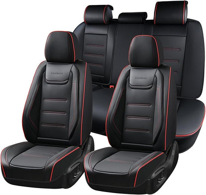 Coverado Car Seat Covers Full Set, Seat Covers for Cars, Car Seat Protector Waterproof, Leather Cushion, Universal Car Interior Covers Seat Protectors for Most Cars Black-Redline