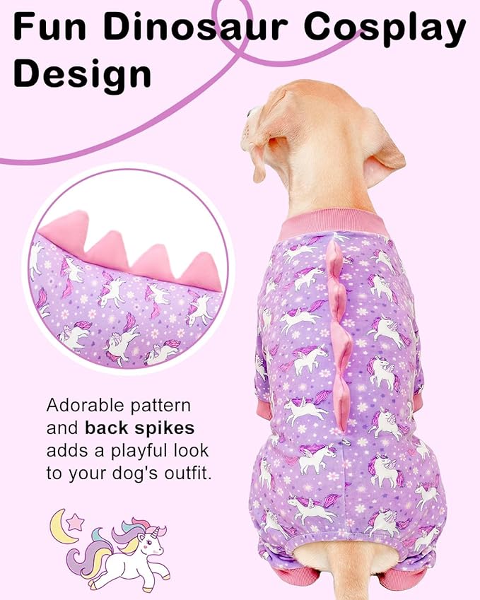 CuteBone Dinosaur Costume Dog Pajamas, Stretchy Spandex Crystal Velvet Sleepwear Coat for Small Dogs, Soft & Warm Pet Outfit Clothes for Cold Weather, Cozy Pullover Design COSP11XXL
