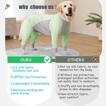 Dog Sun Protection Cooling Suit UPF 50+, Quick-Dry Breathable Jumpsuit for Large & Medium Dogs, Outdoor Dirt-Resistant Shedding Control Pet Apparel (Chartreuse, 3X-Large)
