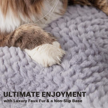 Soft Touch Faux Fur Dog Bed for Medium to Large Sized Dogs 8.5" Extra Thick, Orthopedic Pet Bed with Waterproof Liner and Washable Cover, with Removable Cute Pillow, Grey Color