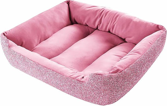 Sparkles Home Pet Bed, Sparkling Rhinestones, Soft, Comfortable Velvet, for Lounging Dogs, Cats, Pets, Pink, Small, Sold Individually