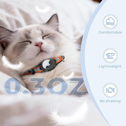 Breakaway AirTag Cat Collar, Reflective Cat Tracker Collar with Air Tag Holder and Bell, Safety Elastic Band Cat GPS Collars for Girl Boy Cats, Kittens and Puppies (Orange, 8-13'')
