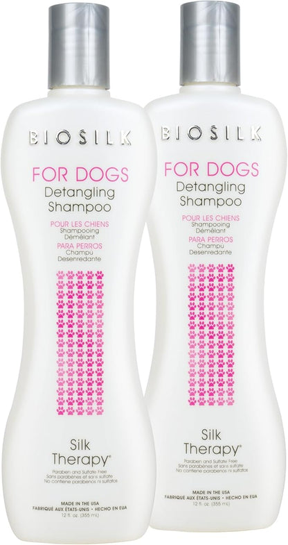 BioSilk for Dogs Silk Therapy Detangling Shampoo, Cleans and Moisturizes, Dematting Shampoo with Silk Proteins and Coconut Oil, No Parabens, pH Balanced, Made in USA, 12 Fl Oz - 2 Pack
