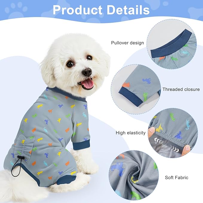Bienbee Dog Pajamas, 4 Pack Dog Recovery Suit Shedding Suit Cute Soft Puppy Clothes Dogs Pjs Onesies Jammies Adjustable Breathable & Stretchy Clothes for Small Medium Large Dogs Girl Boy Puppy-L