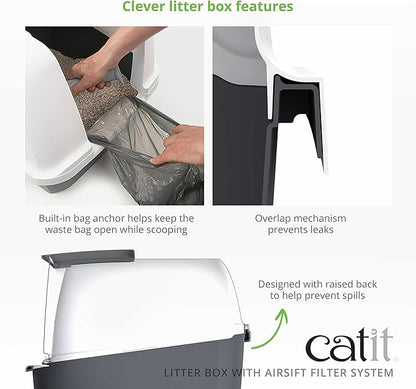 Catit Airsift Litter Pan Large – Covered Cat Litter Box with Dual-Action Odor Control Leak Preventing Design – Includes Filter Pad, Easy to Clean, Reduces Litter Tracking - 22.4” L x 18.3” H x 15.3” W