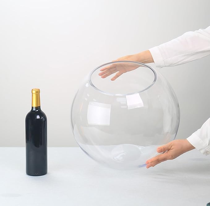 CYS EXCEL Large Glass Bubble Bowl (H-13.5" W-15.25", Approx. 9 Gal.) Round Bowl Terrarium Globe Flower Vase Centerpiece for Weddings Events Arrangements
