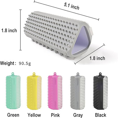 3-in-1 Triangular Dog Bath Brush for Dogs & Cats, Silicone Pet Grooming Brush with Deshedding Bristles, Massage Cones & Deep Cleaning Nubs, Green