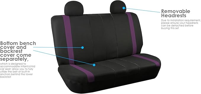 FH Group Car Seat Covers Rear Set Cloth - Car Seat Covers with Removable Headrest,Universal Fit,Automotive SeatCovers,Washable Car SeatCover for SUV,Sedan,Van Purple