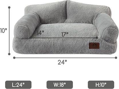 Hollypet Fluffy Dog Cat Bed Pet Couch Beds Plush Soft Warming Washable Puppy Bed for Small Medium Dogs and Large Cats, Silver Gray, 24" L x 18" W x 10" Th