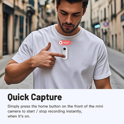 Meoilkolnm Mini Body Camera, Wearable Action Body Cam, Thumb Size Hands Free Recording Body Worn Camera, Premium Portable Camcorder Mount Anywhere for Pet Walking, Work, Travel (White, 128GB)