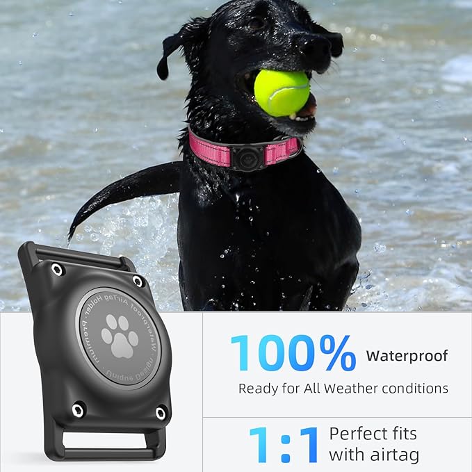 AirTag Dog Collar, IP68 Waterproof Air Tag Dog Collar Holder, Reflective, Ultra-Durable, Comfortable Padded, Heavy Duty Dog Collars for Small Medium Large Dogs (Watermelon red, S)