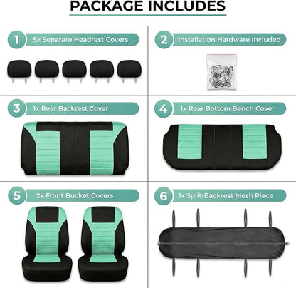 FH Group Automotive Car Seat Covers Full Set Premium 3D Air Mesh Front Seat Covers, Airbag Compatible & Split Bench Cover Universal Fit Interior Accessories for Cars Trucks and SUVs - Mint