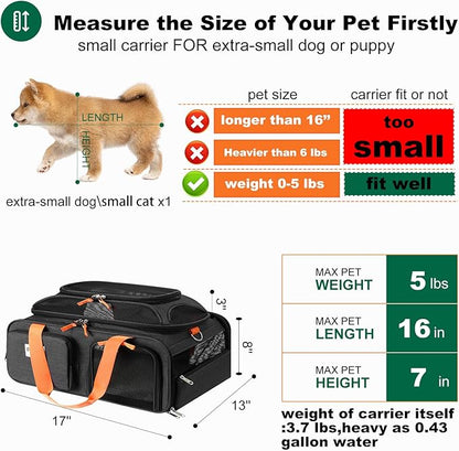 pidipiti 17x13x8 Frontier Allegiant Breeze Airlines Approved top Expandable pet Carrier for Extra-Small Dog/Small cat,Weight up to 5 lbs,Length Shorter Than 16''