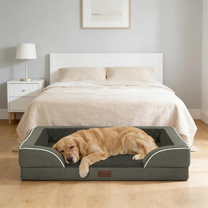 Orthopedic XL Dog Beds, Waterproof Memory Foam Big Pet Bed for Extra Large Sized Dogs 45x35Inch, Non-Slip Bottom and Egg-Crate Foam Dog Couch Bed with Washable Removable Cover, Dark Green