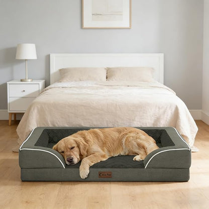 Orthopedic Dog Beds for Large Sized Dogs, Waterproof Memory Foam Large Pet Bed with Sides 35x22Inch, Non-Slip and Egg-Crate Foam Big Dog Couch Bed with Removable Washable Cover, Dark Green
