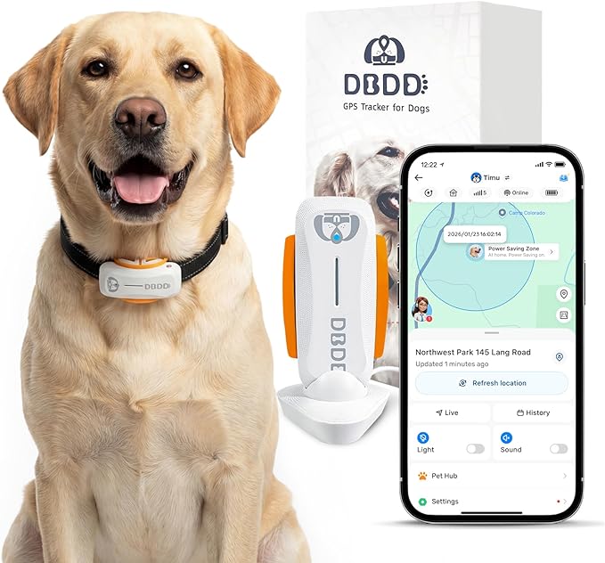 DBDD Smart GPS Dog Collar Tracker with Virtual Fence, Live Tracking & Vital Signs Monitoring for Dogs 40lbs Up, Waterproof Pet GPS Tracker for Pets,iOS & Android Compatible
