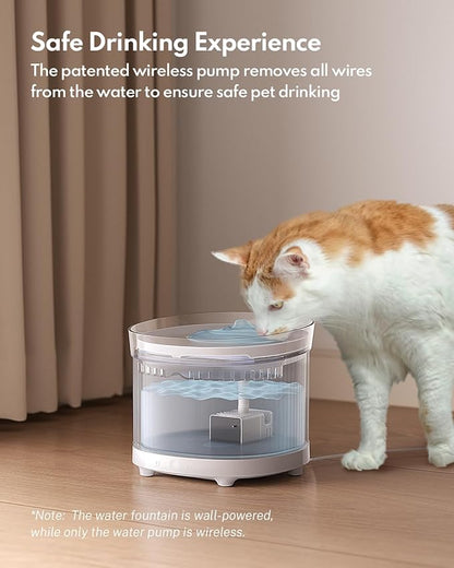 Homerunpet Cat Water Fountain with Wireless Pump, BPA-Free Pet Water Fountain Indoor, Detachable Design, Easy Cleaning Cat Water Bowl for Cats, Dogs, 2L/68oz