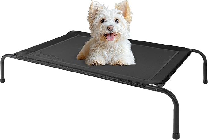 HealSmart Cooling Elevated Dog Bed Outdoor Raised Portable Dog Cot Beds No-Slip Feet Durable Portable Pet Hammock Bed, 42x25.5x8 Inch, Black